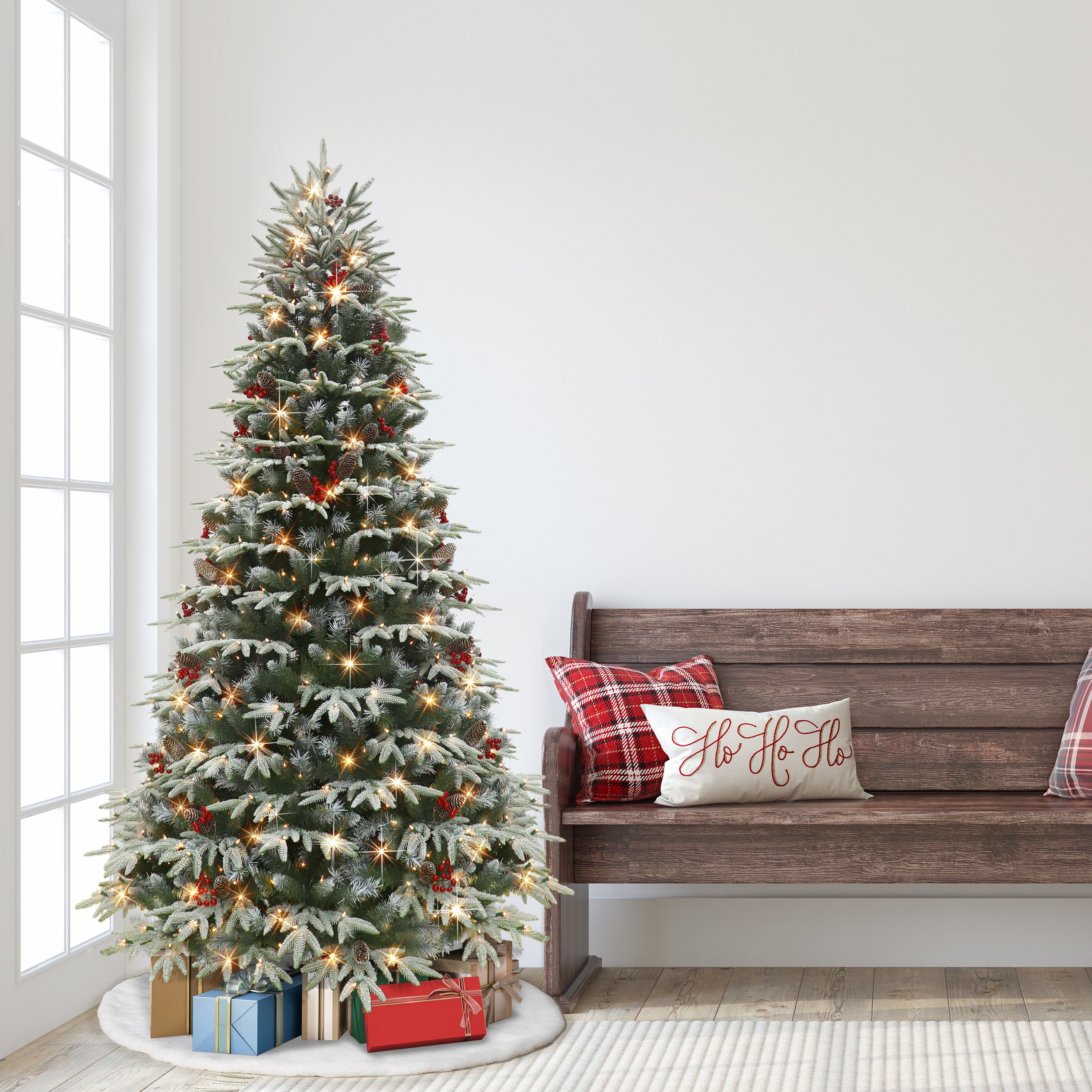 6.5ft Pre-lit Flocked Halifax Fir Christmas Tree